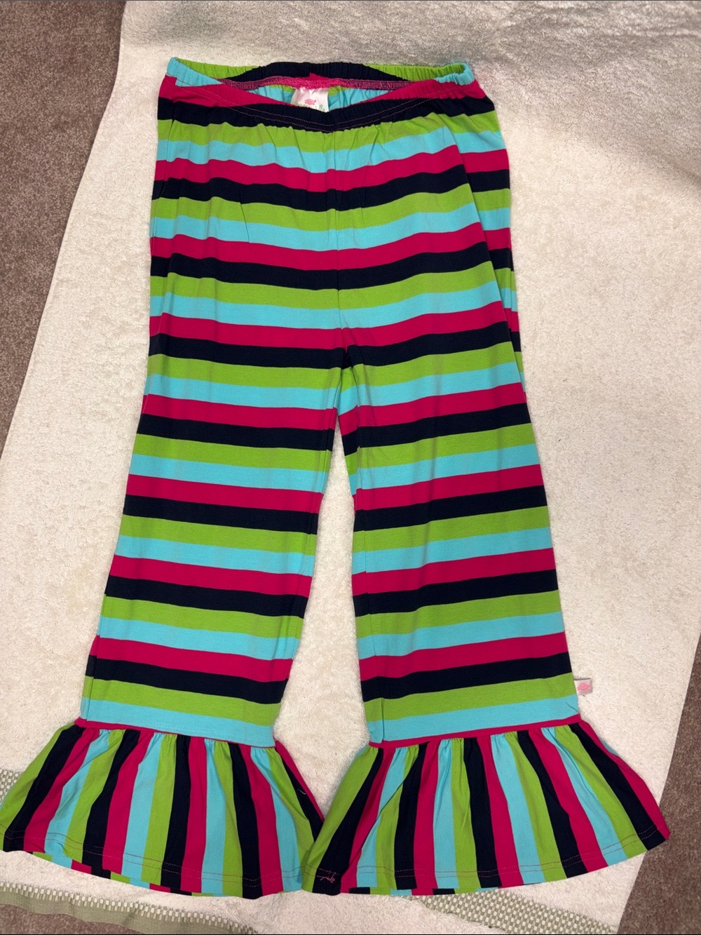 Lolly Wolly Doodle womens Bright Multicolor Striped Ruffle-Leg Leggings medium